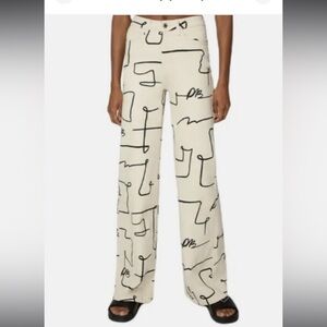 Wewhorewhat Scribbles Print Cream and Black high waisted jeans